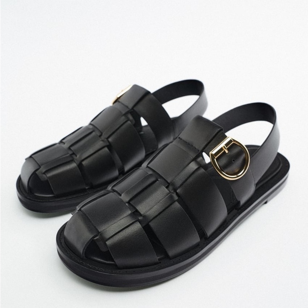 Zara Size 10 Black Fisherman Sandals - Great Used Condition
